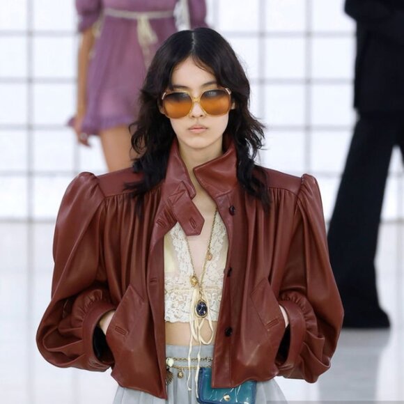 Vtg 80s Cropped Brown Boho Chic Freedom Parisian Military Jacket - Picture 7 of 13